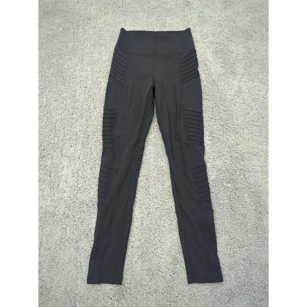 Athleta Pants Womens XS Black Mid Rise Pull On Delancy Moto Tight Ankle Zipper
